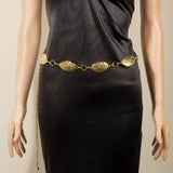 Western Intricate Floral Pattern Oval Chain Belt - Gold