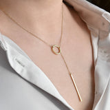 Circle Bar Y Necklace - Geometric Lariat Pendant