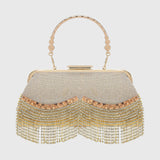 Rhinestone Tassel Clutch - Gold