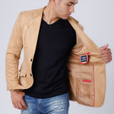 Slim Fit Suede Blazer - Tan