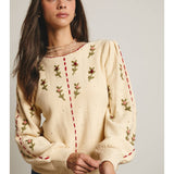 Embroidered Blossom Knit Sweater- Cream Combo