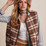 Reversible Plaid Sherpa Vest - Taupe