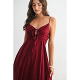 Ruched Tie Bodice Maxi Dress - Wine