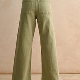 Straight Wide Leg Denim Pants - Dusty Sage