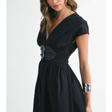 V-Neck Midi Dress with Leather Corset Belt