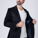 Slim Fit Suede Blazer - Black
