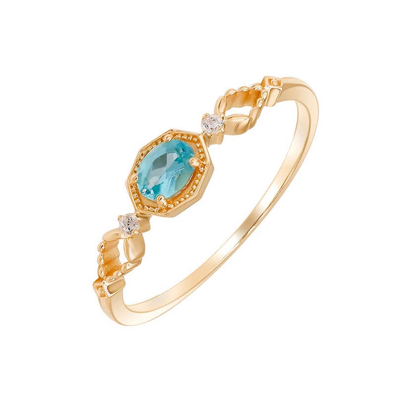 Sterling Silver Apatite and White Zircon Ring