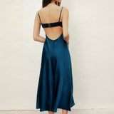 Lace Trim Satin Slip Midi Dress