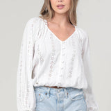 Eyelet Embroidered Button Front Blouse