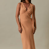 Sleeveless V-Neck Scarf Detail Midi Dress