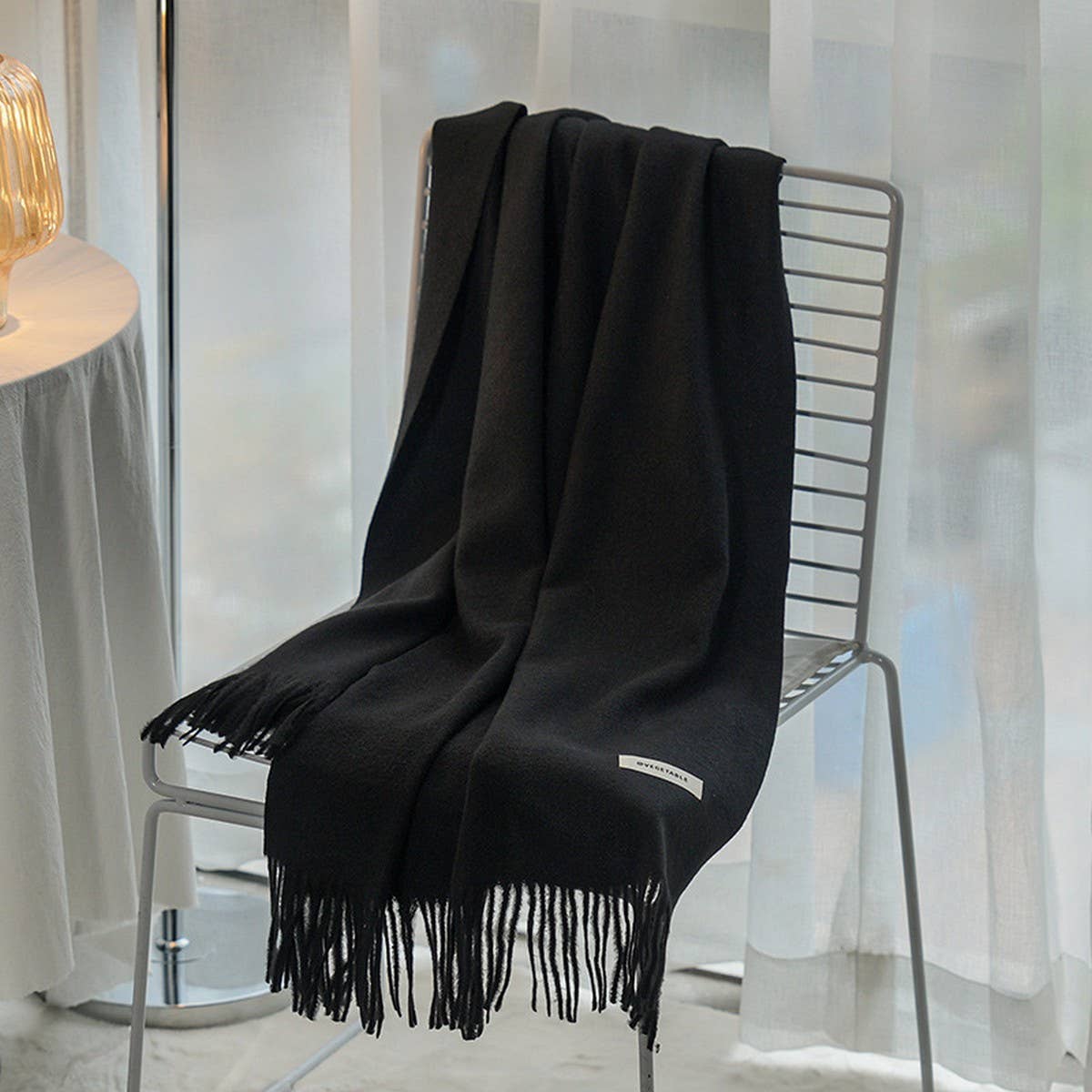 Solid Color Cashmere-Feel Fringe Shawl Scarf