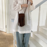 Suede-Like Microfiber Leather Crossbody Bag w/Fringe