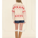 Button Front Snowflake Cardigan - Red Combo