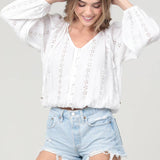 Eyelet Embroidered Button Front Blouse
