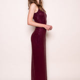 Rhinestone Mesh Maxi Dress - Burgundy