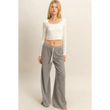 Waffled Knit Pants with Contrasting Ties - Gray