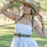 Wide Genuine Leather Round Buckle Belt