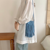 Suede-Like Microfiber Leather Crossbody Bag w/Fringe