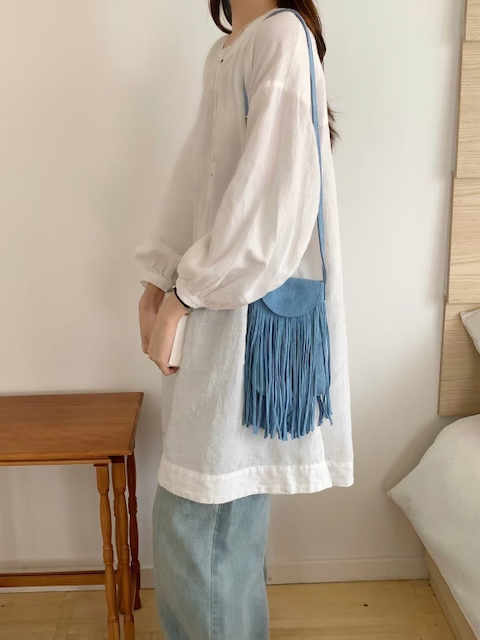 Suede-Like Microfiber Leather Crossbody Bag w/Fringe
