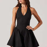 Meana V-Neck Halter Mini Dress - Black