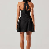 Meana V-Neck Halter Mini Dress - Black