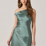 Elain Satin Off Shoulder Midi Dress - Sage