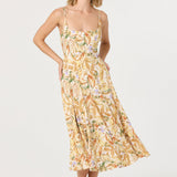 Jaleyah Paneled Flare Midi Dress - Mustard Green Floral