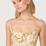 Jaleyah Paneled Flare Midi Dress - Mustard Green Floral