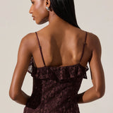 Leonie Floral Lace Maxi Dress - Wine Brown