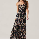 Maeryn Floral Midi Dress - Black