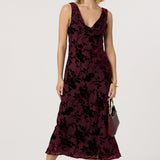 Floris Burnout Velvet Dress - Wine