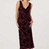 Floris Burnout Velvet Dress - Wine