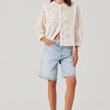 Savanna Eyelet Button Up Top - Cream