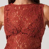 Kairi Lace High Neck Top - Rust