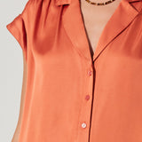 Callen Satin Button Up Top - Brick