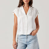 Callen Satin Button Up Top - White