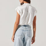 Callen Satin Button Up Top - White