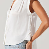 Callen Satin Button Up Top - White