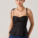 Selina Satin Peplum Top - Black