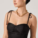 Selina Satin Peplum Top - Black