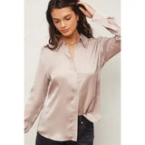 Classic Fit Button Front Blouse- Light Taupe