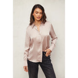 Classic Fit Button Front Blouse- Light Taupe