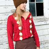 Handmade Crochet Flower Cardigan - Red
