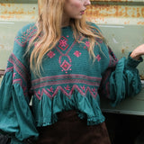 Holly Long Sleeve Knit Top - Green Combo