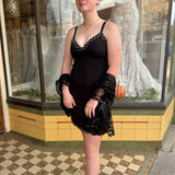 Sleeveless Beaded Trim Mini Knit Dress - Black