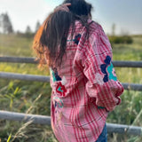 Embroidered Sashiko Shirt - Pink Combo