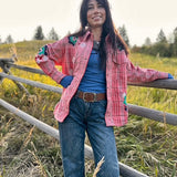 Embroidered Sashiko Shirt - Pink Combo