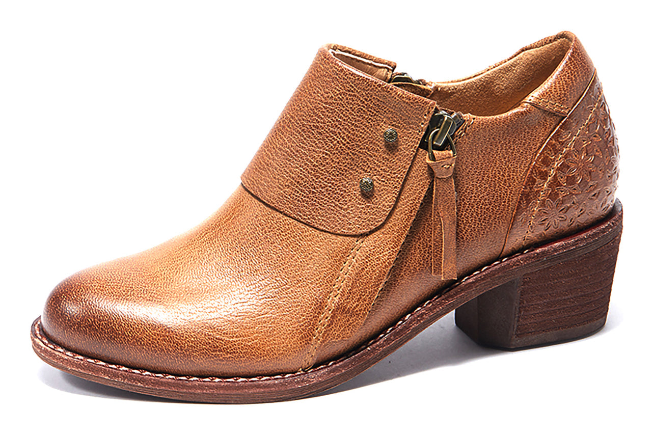 Michelle Leather Bootie - Mustard Brown