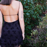 Spaghetti Strap Velvet Burnout Mini Dress - Black