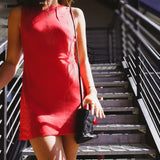 Open Back Satin Mini Dress - Red